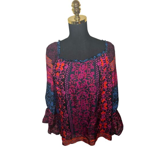 Hale Bob Women’s Oversized Boho Blouse  Multicolor Paisley Peasant Top Size M - Picture 1 of 5